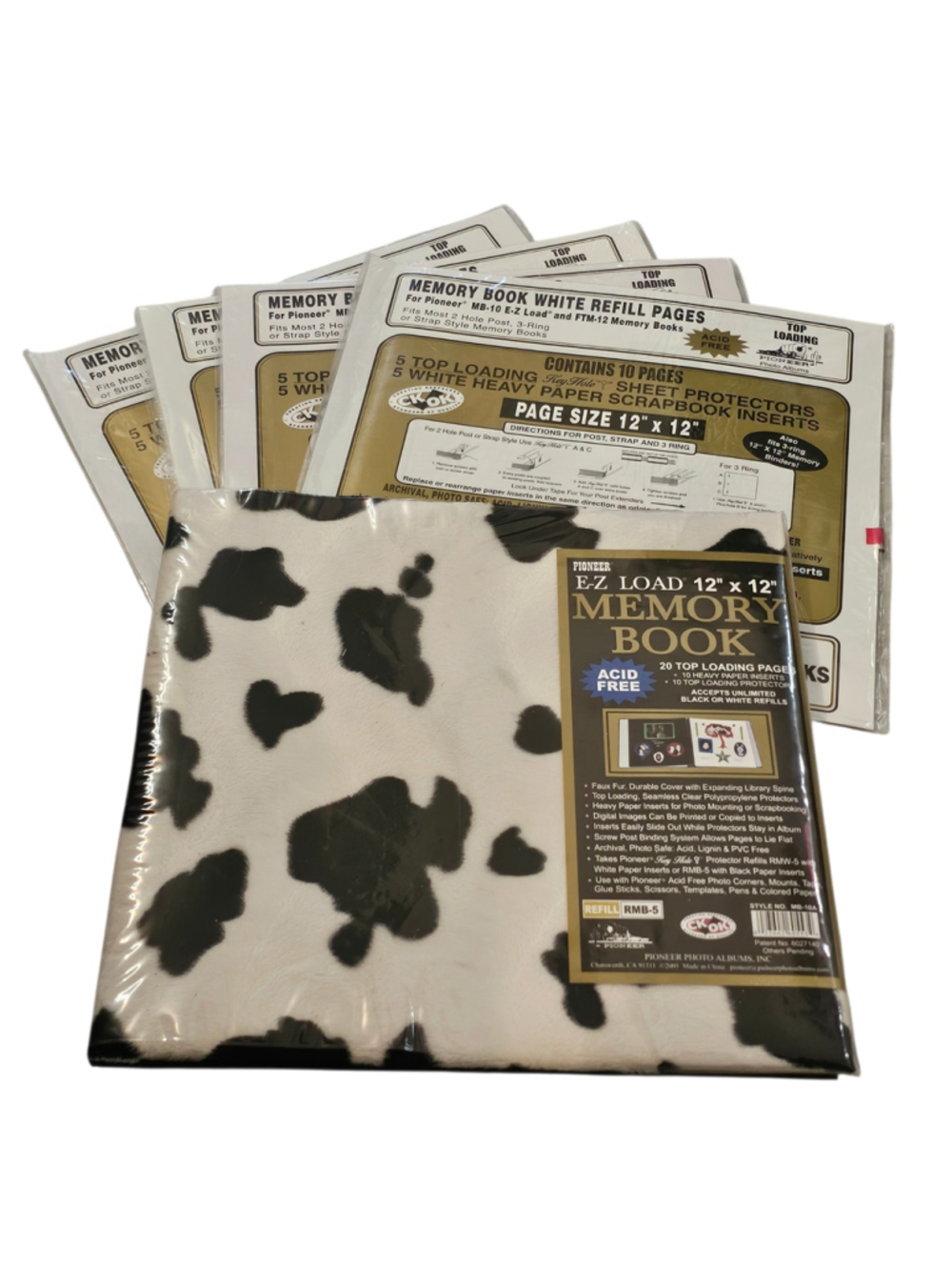 Pioneer 12x12 Cow Print Faux Fur Scrapbook Memory Album NEW + 4 Refill Packs